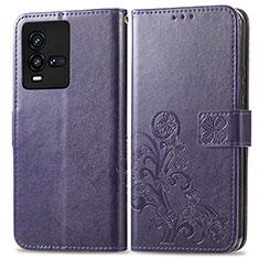 Funda de Cuero Cartera con Soporte Flores Carcasa para Vivo iQOO 9T 5G Morado