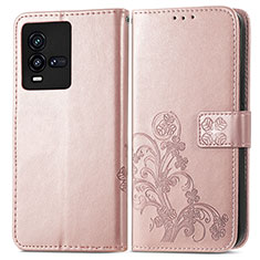 Funda de Cuero Cartera con Soporte Flores Carcasa para Vivo iQOO 9T 5G Rosa