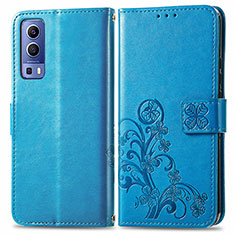 Funda de Cuero Cartera con Soporte Flores Carcasa para Vivo iQOO Z3 5G Azul