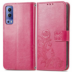 Funda de Cuero Cartera con Soporte Flores Carcasa para Vivo iQOO Z3 5G Rojo