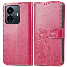 Funda de Cuero Cartera con Soporte Flores Carcasa para Vivo iQOO Z6 Lite 5G Rojo