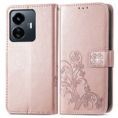 Funda de Cuero Cartera con Soporte Flores Carcasa para Vivo iQOO Z6 Lite 5G Rosa