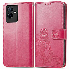 Funda de Cuero Cartera con Soporte Flores Carcasa para Vivo iQOO Z6x Rojo