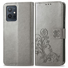 Funda de Cuero Cartera con Soporte Flores Carcasa para Vivo T1 5G India Gris