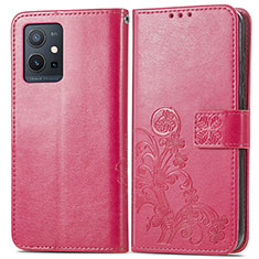 Funda de Cuero Cartera con Soporte Flores Carcasa para Vivo T1 5G India Rojo