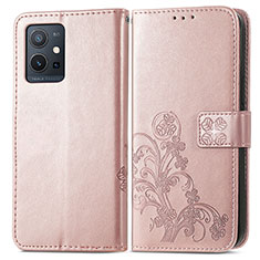 Funda de Cuero Cartera con Soporte Flores Carcasa para Vivo T1 5G India Rosa