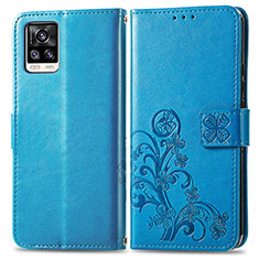 Funda de Cuero Cartera con Soporte Flores Carcasa para Vivo V20 (2021) Azul