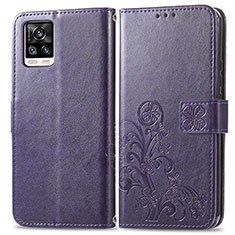 Funda de Cuero Cartera con Soporte Flores Carcasa para Vivo V20 (2021) Morado