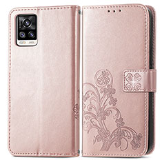 Funda de Cuero Cartera con Soporte Flores Carcasa para Vivo V20 (2021) Rosa