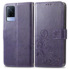 Funda de Cuero Cartera con Soporte Flores Carcasa para Vivo V21 5G Morado