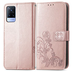 Funda de Cuero Cartera con Soporte Flores Carcasa para Vivo V21 5G Rosa