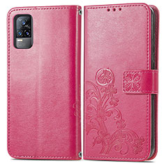 Funda de Cuero Cartera con Soporte Flores Carcasa para Vivo V21e 4G Rojo