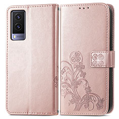 Funda de Cuero Cartera con Soporte Flores Carcasa para Vivo V21e 5G Rosa