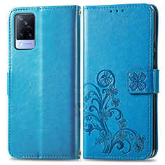 Funda de Cuero Cartera con Soporte Flores Carcasa para Vivo V21s 5G Azul