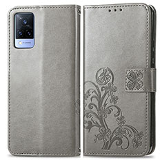 Funda de Cuero Cartera con Soporte Flores Carcasa para Vivo V21s 5G Gris