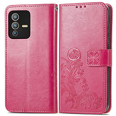 Funda de Cuero Cartera con Soporte Flores Carcasa para Vivo V23 5G Rojo