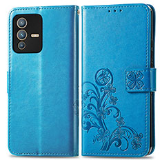 Funda de Cuero Cartera con Soporte Flores Carcasa para Vivo V23 Pro 5G Azul