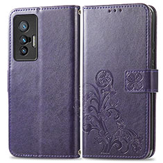 Funda de Cuero Cartera con Soporte Flores Carcasa para Vivo X70 5G Morado