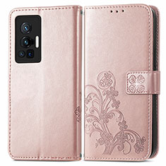 Funda de Cuero Cartera con Soporte Flores Carcasa para Vivo X70 Pro 5G Rosa