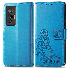 Funda de Cuero Cartera con Soporte Flores Carcasa para Vivo X70t Azul