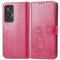 Funda de Cuero Cartera con Soporte Flores Carcasa para Vivo X70t Rojo