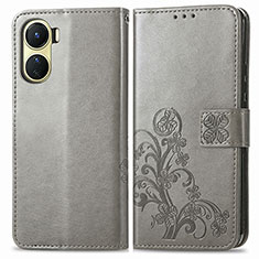 Funda de Cuero Cartera con Soporte Flores Carcasa para Vivo Y02S Gris