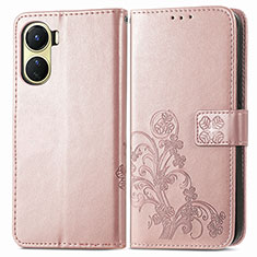 Funda de Cuero Cartera con Soporte Flores Carcasa para Vivo Y02S Rosa