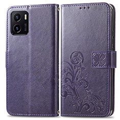 Funda de Cuero Cartera con Soporte Flores Carcasa para Vivo Y10 Morado