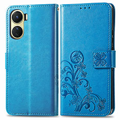 Funda de Cuero Cartera con Soporte Flores Carcasa para Vivo Y16 Azul