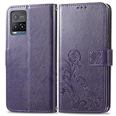 Funda de Cuero Cartera con Soporte Flores Carcasa para Vivo Y21 Morado