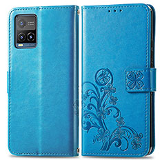 Funda de Cuero Cartera con Soporte Flores Carcasa para Vivo Y21a Azul