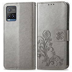 Funda de Cuero Cartera con Soporte Flores Carcasa para Vivo Y21e Gris