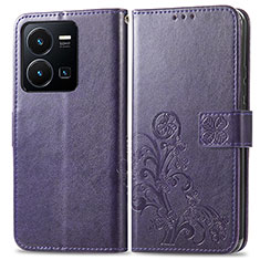 Funda de Cuero Cartera con Soporte Flores Carcasa para Vivo Y35 4G Morado