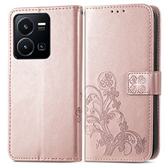 Funda de Cuero Cartera con Soporte Flores Carcasa para Vivo Y35 4G Rosa