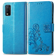 Funda de Cuero Cartera con Soporte Flores Carcasa para Vivo Y3s (2021) Azul