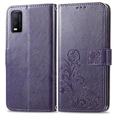 Funda de Cuero Cartera con Soporte Flores Carcasa para Vivo Y3s (2021) Morado