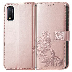 Funda de Cuero Cartera con Soporte Flores Carcasa para Vivo Y3s (2021) Rosa