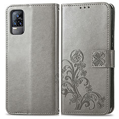 Funda de Cuero Cartera con Soporte Flores Carcasa para Vivo Y73 (2021) Gris