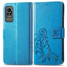 Funda de Cuero Cartera con Soporte Flores Carcasa para Xiaomi Civi 1S 5G Azul