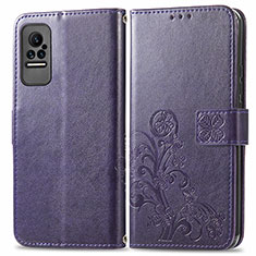 Funda de Cuero Cartera con Soporte Flores Carcasa para Xiaomi Civi 1S 5G Morado