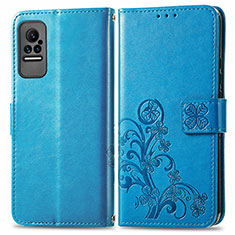 Funda de Cuero Cartera con Soporte Flores Carcasa para Xiaomi Civi 5G Azul