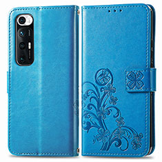 Funda de Cuero Cartera con Soporte Flores Carcasa para Xiaomi Mi 10S 5G Azul