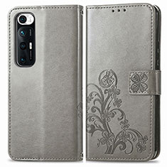 Funda de Cuero Cartera con Soporte Flores Carcasa para Xiaomi Mi 10S 5G Gris