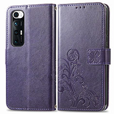 Funda de Cuero Cartera con Soporte Flores Carcasa para Xiaomi Mi 10S 5G Morado