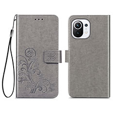 Funda de Cuero Cartera con Soporte Flores Carcasa para Xiaomi Mi 11 5G Gris