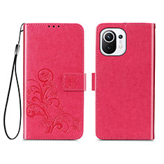 Funda de Cuero Cartera con Soporte Flores Carcasa para Xiaomi Mi 11 Lite 5G Rojo