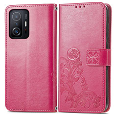 Funda de Cuero Cartera con Soporte Flores Carcasa para Xiaomi Mi 11T 5G Rojo