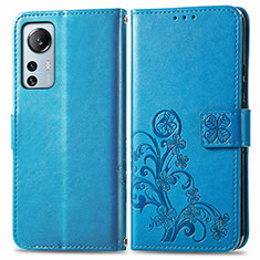 Funda de Cuero Cartera con Soporte Flores Carcasa para Xiaomi Mi 12 5G Azul