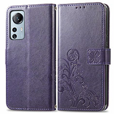 Funda de Cuero Cartera con Soporte Flores Carcasa para Xiaomi Mi 12 5G Morado