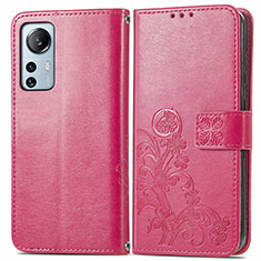 Funda de Cuero Cartera con Soporte Flores Carcasa para Xiaomi Mi 12 5G Rojo